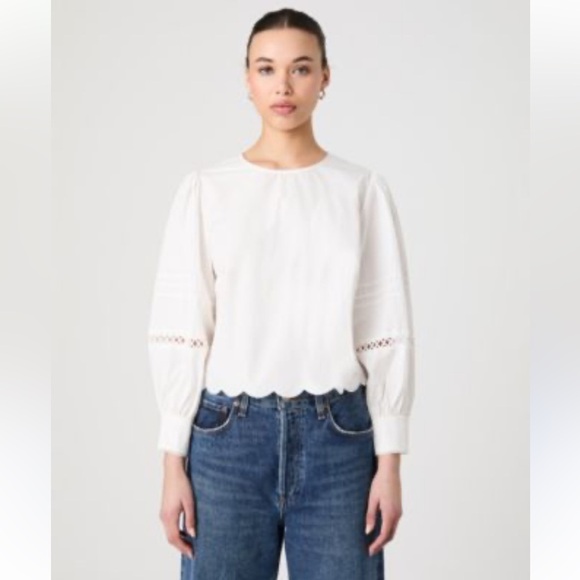 French Connection Women's Alissa Cotton Broiderie Long-Sleeve Top sz M - Picture 2 of 12